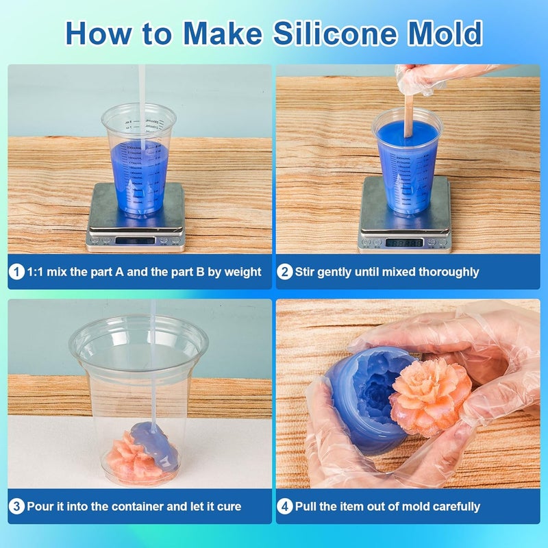 MITINU Silicone Mold Making Kit, 22oz 15A Elastic Liquid Silica Gel, Color Sapphire Blue, Suitable for Casting Resin Molds and Candle & Soap Mold,Fast Cure Translucent Platinum Silicone Rubber - Image 4